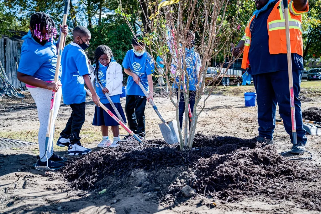 Volunteers working together on a community project